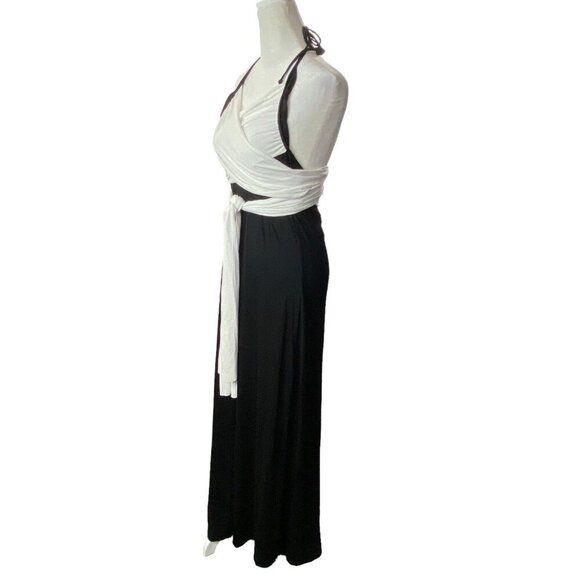 VENUS Women Maxi Dress Size L Black White Halter Wrap Detail Unique 4-8 - Picture 9 of 16